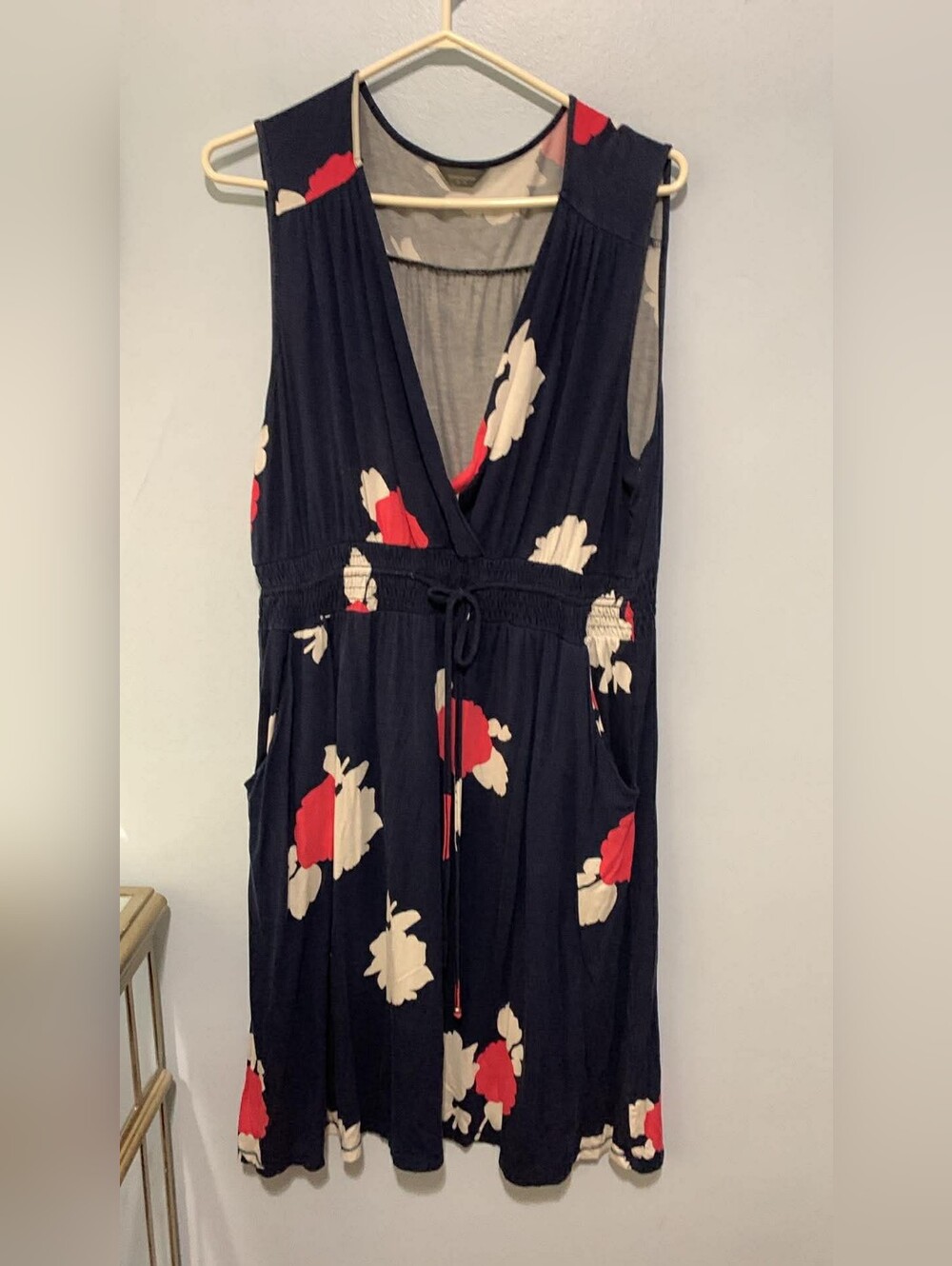 Denver Hayes Navy Sleeveless Wrap Dress with Red & Cream Floral - Picture 2 of 6